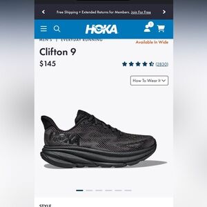 Men’s hoka Clifton 9 updated 6/3